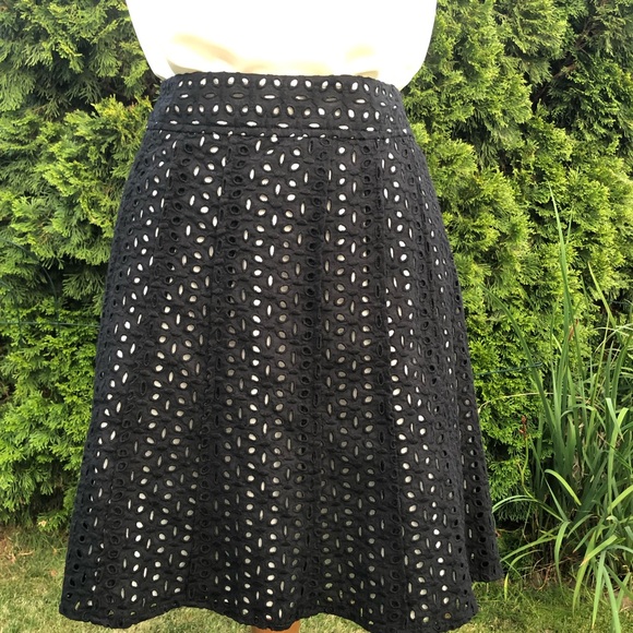 Ann Taylor Petite Skirt Size 6P Black Eyelet Midi Skirt A Line - Picture 2 of 11